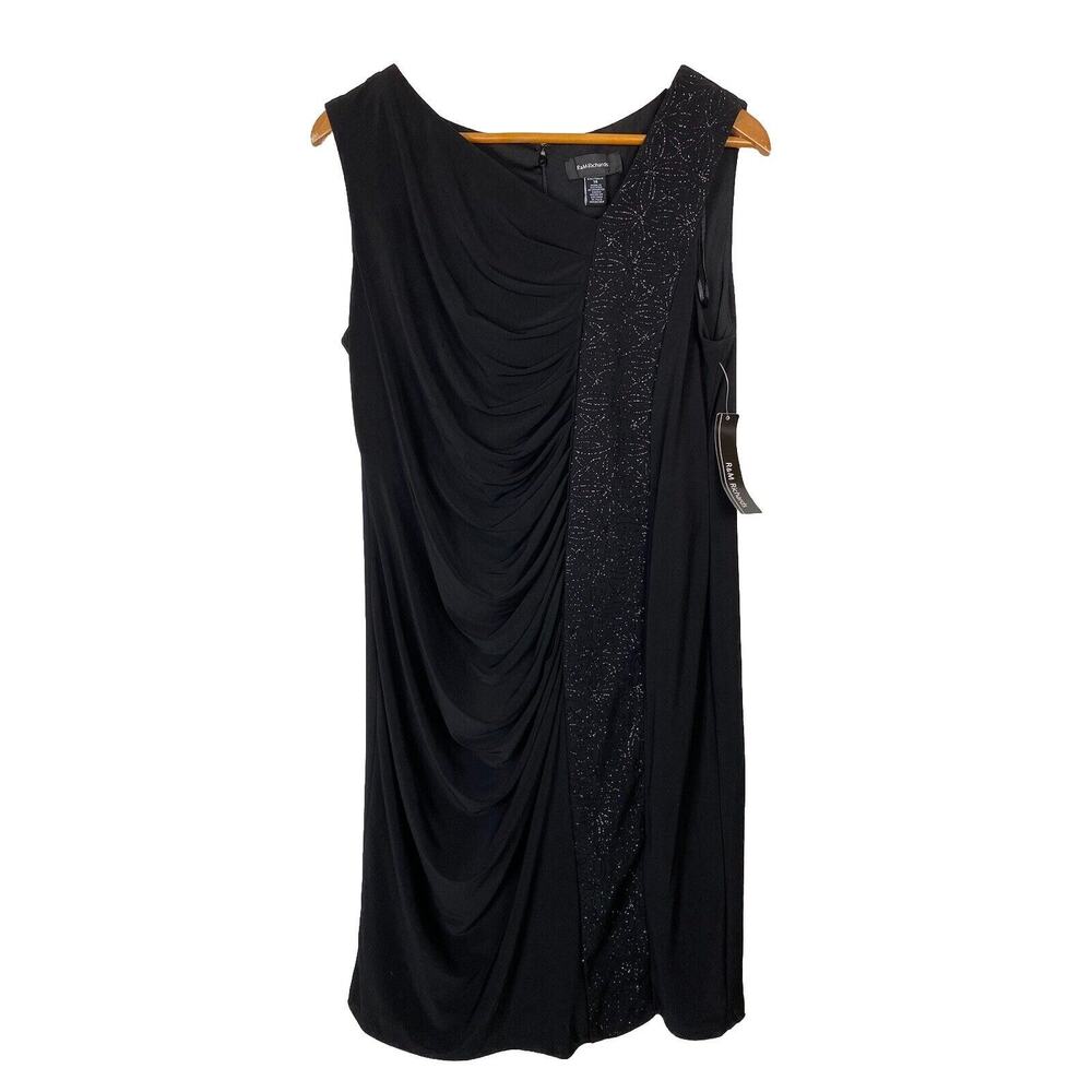 R&M Richards Sleeveless Black Back Zip Lined Sparkling Dress Size 14 New‎